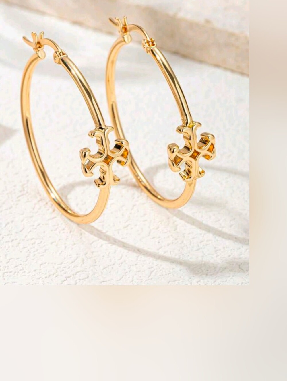 Gold Cross Accent Hoop Earrings for Women Tory Style Hoops
